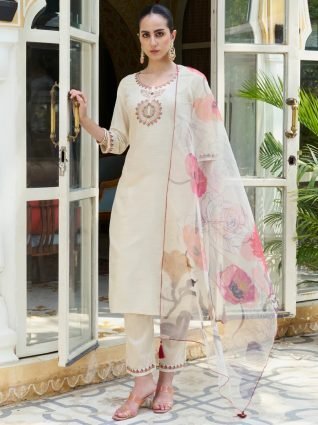 Women Kurta and Pant Sets Cotton Silk Fabric