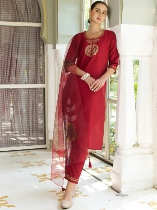 Women Kurta and Pant Sets Cotton Silk Fabric