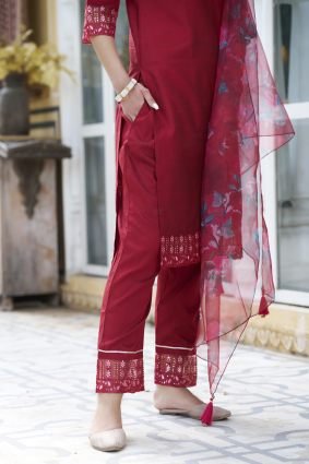 Women Kurta and Pant Sets Cotton Silk Fabric