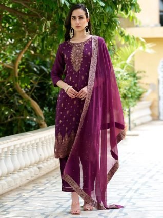 Women Kurta and Pant Sets Dupatta Viscose Rayon Silk Blend with Handwork