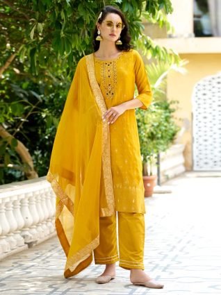 Women Kurta and Pant Sets Dupatta Viscose Rayon Silk Blend with Handwork