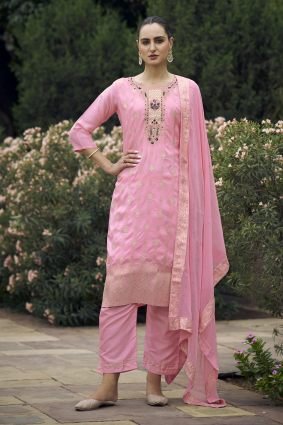 Women Kurta and Pant Sets Dupatta Viscose Rayon Silk Blend with Handwork