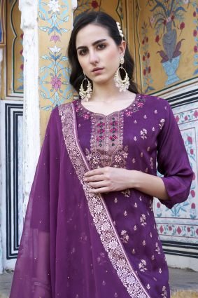 Women Kurta and Pant Sets Dupatta Viscose Rayon Silk Blend with Handwork