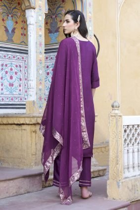 Women Kurta and Pant Sets Dupatta Viscose Rayon Silk Blend with Handwork