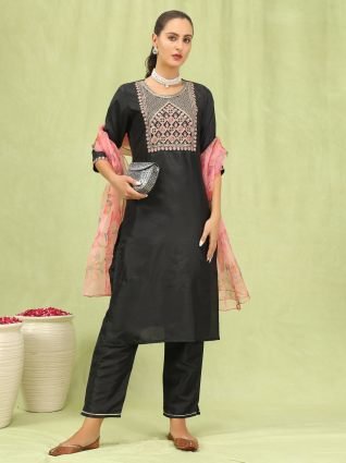 Women Kurta and Trousers Pant Set Silk Blend