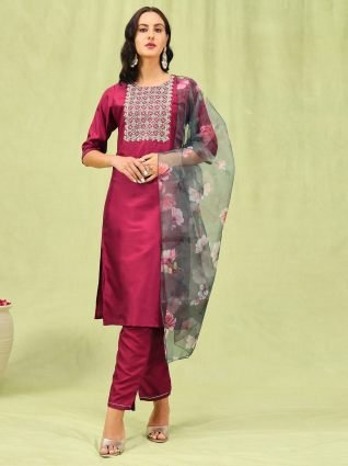 Women Kurta and Trousers Pant Set Silk Blend