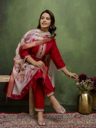 Women Kurta and Trousers Pant Sets Cotton Blend