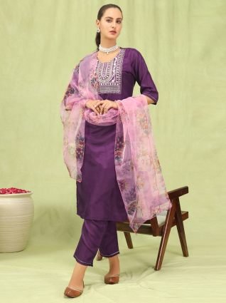 Women Kurta and Trousers Pant Set Silk Blend