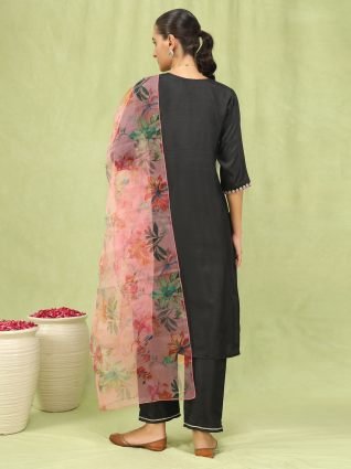Women Kurta and Trousers Pant Set Silk Blend