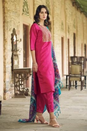 Women Kurta and Trousers Pant Set Silk Blend