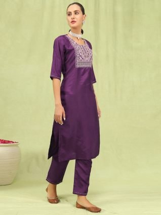 Women Kurta and Trousers Pant Set Silk Blend