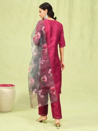 Women Kurta and Trousers Pant Set Silk Blend