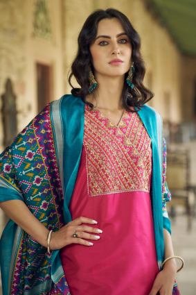 Women Kurta and Trousers Pant Set Silk Blend