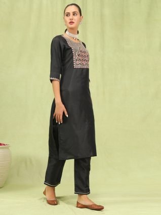 Women Kurta and Trousers Pant Set Silk Blend