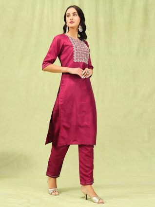 Women Kurta and Trousers Pant Set Silk Blend