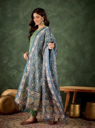 Women s Embroidered Cotton Kurta Pant Set with Dupatta