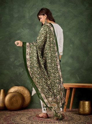 Women s Embroidered Cotton Kurta Pant Set with Dupatta