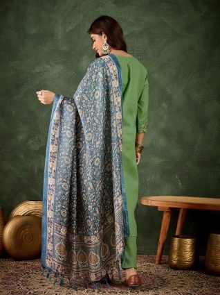 Women s Embroidered Cotton Kurta Pant Set with Dupatta