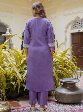 Women s Embroidered Silk Blend Calf Length Straight Kurta Trouser with Dupatta Set