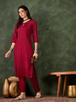 Women s Office  Festive Wear Maroon Straight Kurta   Pant  Co ord Set