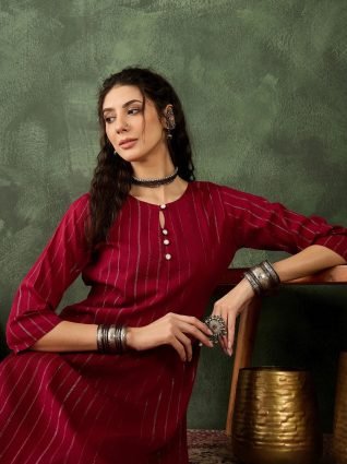 Women s Office  Festive Wear Maroon Straight Kurta   Pant  Co ord Set