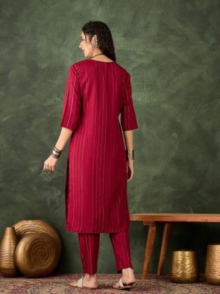 Women s Office  Festive Wear Maroon Straight Kurta   Pant  Co ord Set