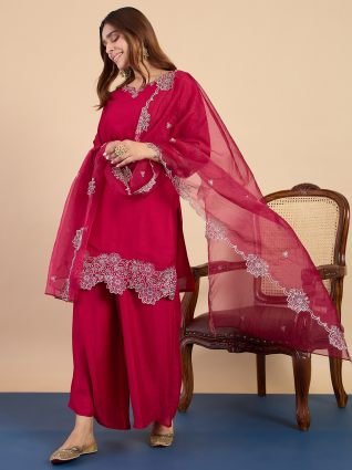 Women s Rani Festive Embroidered Yoke Kurta Palazzo Set