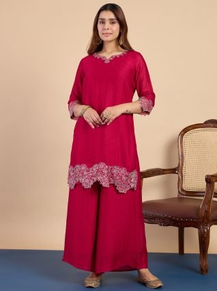 Women s Rani Festive Embroidered Yoke Kurta Palazzo Set
