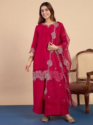 Women s Rani Festive Embroidered Yoke Kurta Palazzo Set