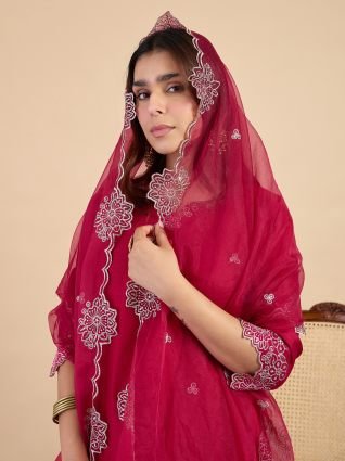 Women s Rani Festive Embroidered Yoke Kurta Palazzo Set
