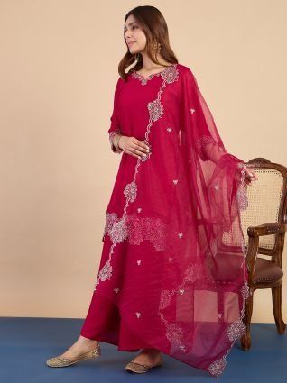 Women s Rani Festive Embroidered Yoke Kurta Palazzo Set