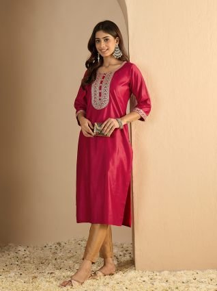 Women s Viscose Rayon Straight Sequence and Embroidered Kurtis
