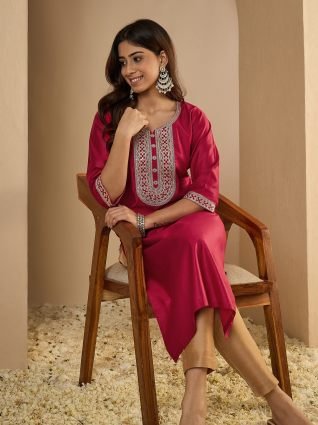 Women s Viscose Rayon Straight Sequence and Embroidered Kurtis