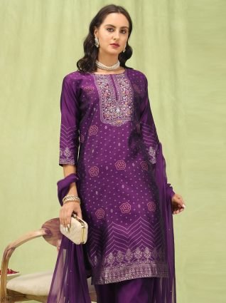 Women   s Viscose Roman Silk Embroidery Straight Kurta Pant with Dupatta Set