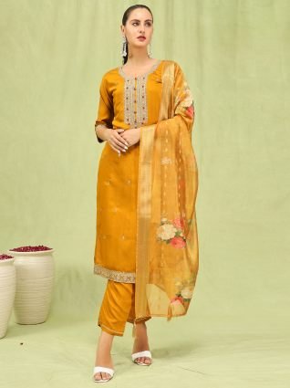 Women   s Viscose Roman Silk Embroidery Straight Kurta Pant with Dupatta Set