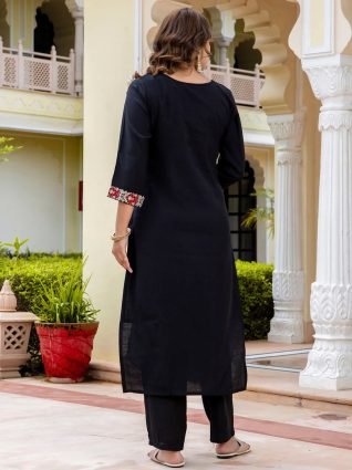 Women   s Viscose Roman Silk Embroidery Straight Kurta Pant with Dupatta Set