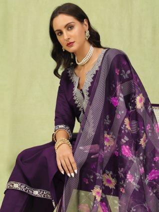 Women   s Viscose Roman Silk Embroidery Straight Kurta Pant with Dupatta Set