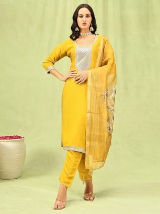 Women   s Viscose Roman Silk Embroidery Straight Kurta Pant with Dupatta Set