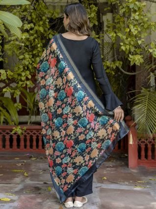 Women   s Viscose Roman Silk Embroidery Straight Kurta Pant with Dupatta Set