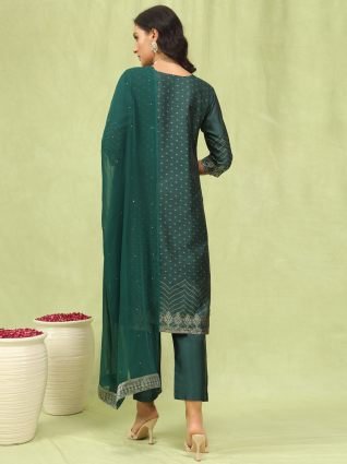 Women   s Viscose Roman Silk Embroidery Straight Kurta Pant with Dupatta Set