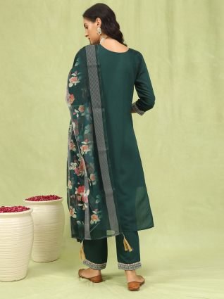Women   s Viscose Roman Silk Embroidery Straight Kurta Pant with Dupatta Set