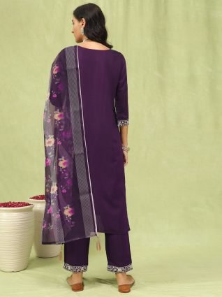 Women   s Viscose Roman Silk Embroidery Straight Kurta Pant with Dupatta Set