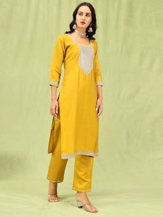 Women   s Viscose Roman Silk Embroidery Straight Kurta Pant with Dupatta Set