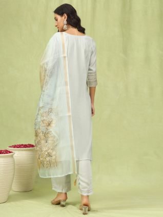 Women   s Viscose Roman Silk Embroidery Straight Kurta Pant with Dupatta Set