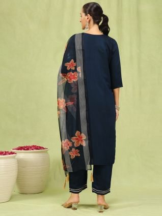 Women s Viscose Roman Silk Embroidery Straight Kurta Pant with Dupatta Set