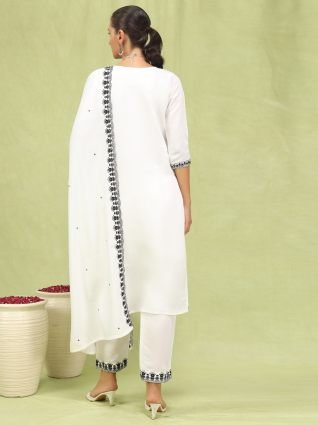 Women   s Viscose Roman Silk Embroidery Straight Kurta Pant with Dupatta Set