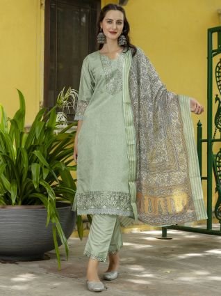 Women Silk Blend Kurta Pant Dupatta Set