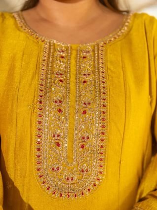 Yellow Silk Blend Embroidered Anarkali Set