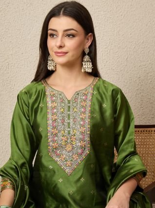 Yoke Design Silk Blend Straight Suit With Dupatta
